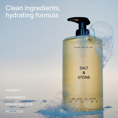 Salt & Stone pump dispensing gel lather demonstrating easy application and rich foam