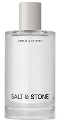 Salt & Stone front packaging showing santal & vetiver mist, elegant travel-ready bottle benefit: easy carry