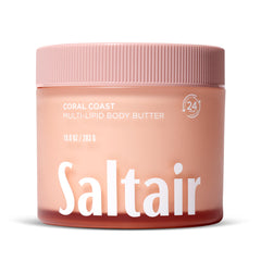 Saltair jar front view showing coral coast label and generous moisturizer