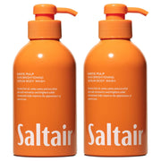 Saltair front packaging showing two 17 oz Exotic Pulp bottles and bright labels for easy selection