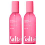 Saltair front packaging showing two 8 oz Pink Beach bottles and branding benefits