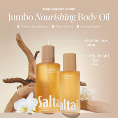 Saltair bottle open cap dispensing oil for easy post-shower application benefit