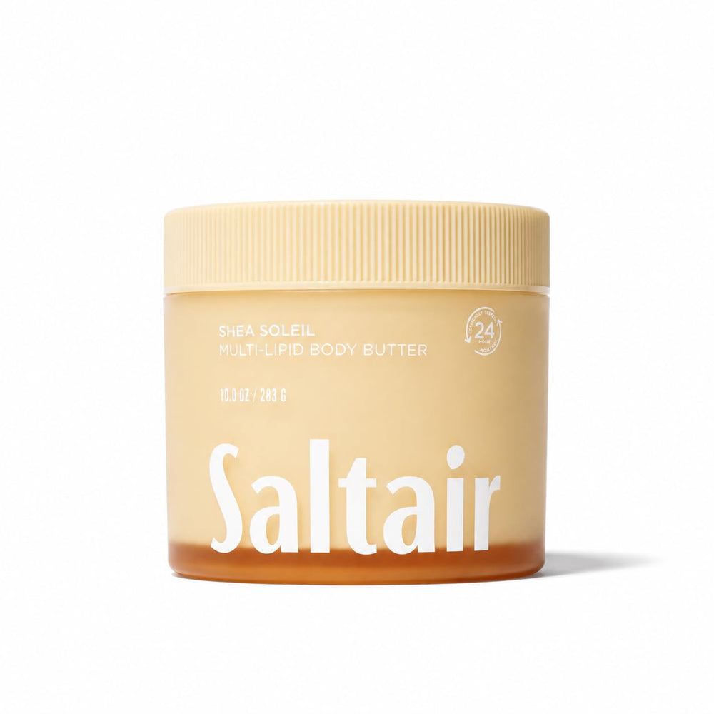 Saltair jar front packaging showing shea soleil scent and 10 oz size benefit