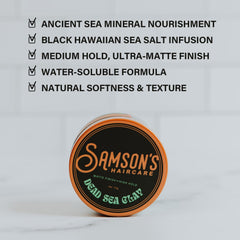 SAMSON'S HAIRCARE before and after styling illustrating matte texture improvement
