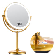 SANFANGIE gold mirror front view showing elegant frame and lit rim for accurate makeup