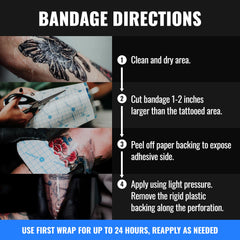 Saniderm bandage cut to size demonstrating custom fit for different tattoo areas
