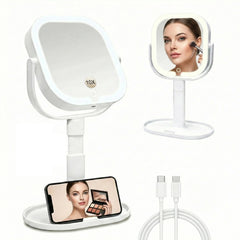 SANYCASA front view mirror showing full 8.5-inch reflection and even lighting benefit