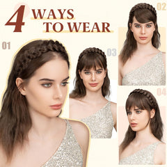 SARLA straight bangs close-up shows fiber texture and natural blend