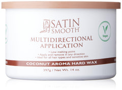 Satin Smooth jar front view showing label and coconut aroma, highlighting professional packaging