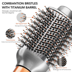 SAZIKA close-up of oval brush head revealing shape for faster styling