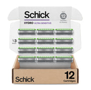 Schick Hydro front packaging showing 12 cartridges and easy refill benefit