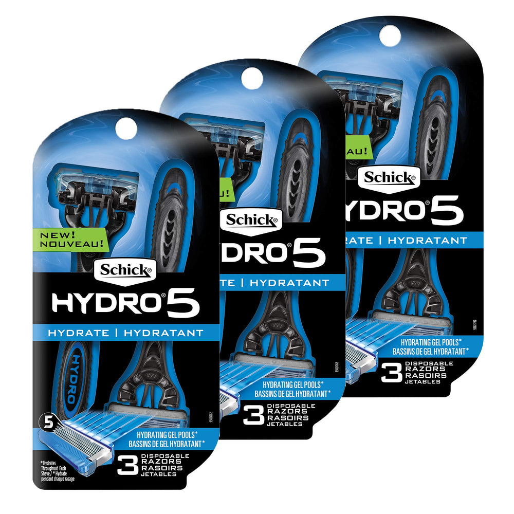 Schick Hydro front packaging showing 9-count convenience and features