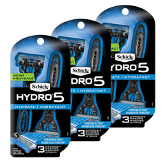 Schick Hydro front packaging showing 9-count convenience and features