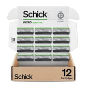 Schick Hydro front packaging showing 12 refills and clear branding for long supply