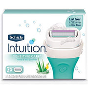 Schick Intuition front packaging showing 12-count aloe refills for gentle shaves