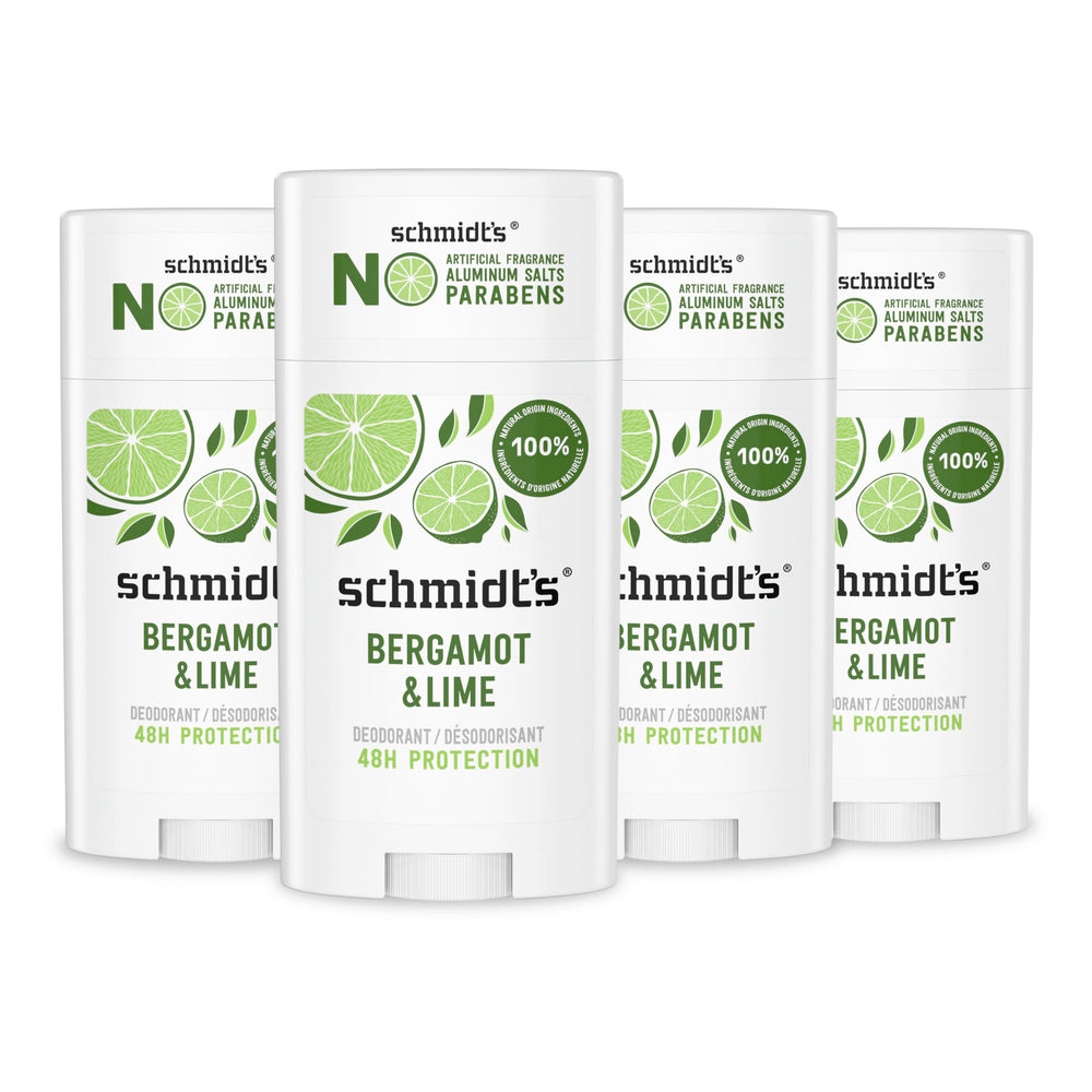 Schmidt's front stick showing bergamot and lime scent, fresh confidence
