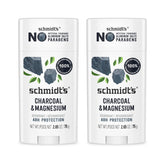 Schmidt's charcoal & magnesium front stick shows packaging and benefits