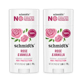 Schmidt's Rose & Vanilla front packaging showing two sticks and benefits