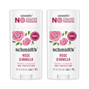 Schmidt's Rose & Vanilla front packaging showing two sticks and benefits