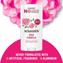 Schmidt's open stick showing label and natural-origin ingredient callouts