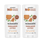 Schmidt's front packaging showing sandalwood citrus scent and size, highlights natural formulation