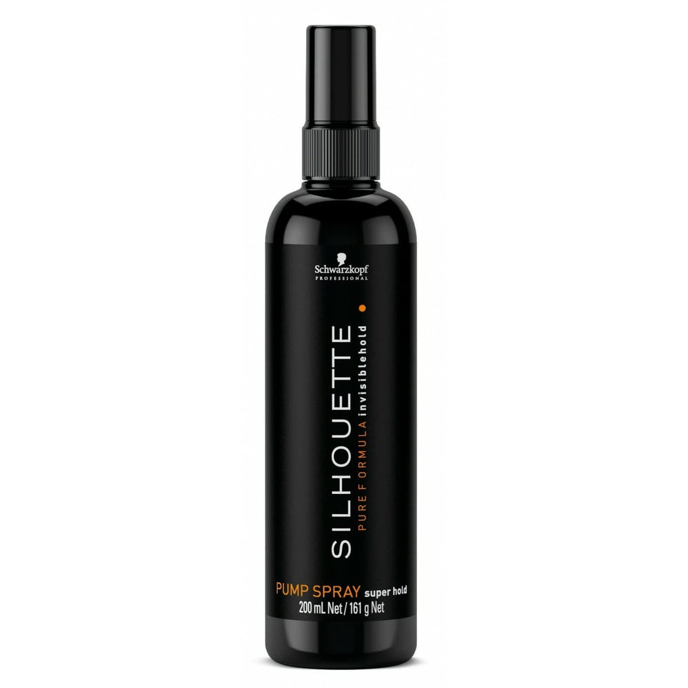 Schwarzkopf Silhouette pump spray front view showing label and firm hold benefit