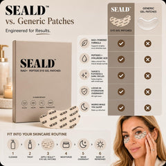 SEALD patches in use overnight on model under-eyes, demonstrates hydration effect