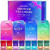 SeasonBliss front packaging showing 24-count shower steamers and scent labels for easy selection