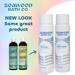 The Seaweed Bath Co. label closeup highlighting key ingredients and sustainable sourcing benefits