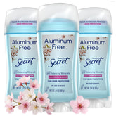 Secret front packaging showing cherry blossom scent and aluminum-free benefit