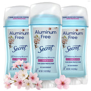Secret front packaging showing cherry blossom scent and aluminum-free benefit