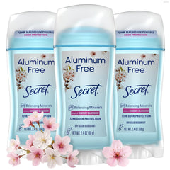 Secret front packaging showing cherry blossom scent and aluminum-free benefit