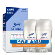 Secret clinical front packaging showing product and benefits for confidence