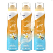 Secret dry spray front packaging showing 3-pack convenience