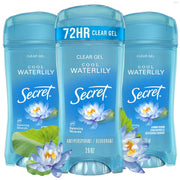 Secret front packaging showing clear gel benefits and 72-hour protection
