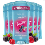 Secret front packaging showing clear gel and refreshing berry scent benefit