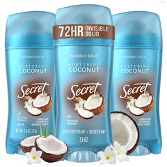 Secret front packaging showing three 2.6 oz sticks and clear benefit