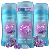 Secret brand front packaging showing three lavender-scented sticks and value
