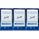 Secret Clinical Strength front packaging showing three 1.6 oz sticks and benefits