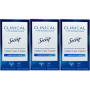 Secret Clinical Strength front packaging showing three 1.6 oz sticks and benefits