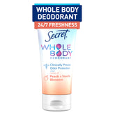 Secret front packaging showing Peach & Vanilla Blossom scent and benefits