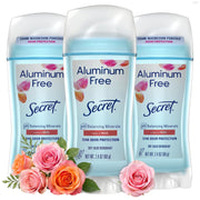 Secret front pack view showing rose deodorant and shelf-ready design for convenience