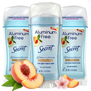 Secret front packaging showing white peach scent and long-lasting protection