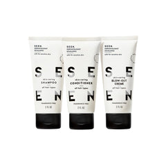 SEEN travel trio front packaging showing three fragrance-free mini bottles for easy packing