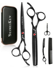 SEIMEIKEN kit overview showing all five grooming tools and comb for complete haircuts
