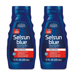Selsun Blue front packaging showing two bottles and product benefit