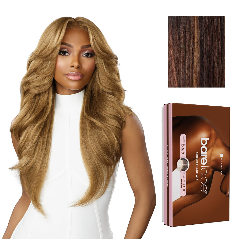 Sensationnel front view showing natural-looking BALAYAGECHOCOLATE hairline and benefit of realistic appearance