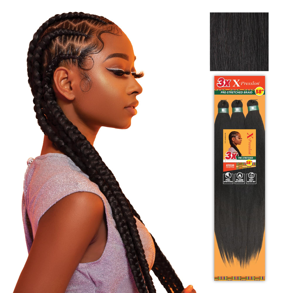 Sensationnel package front view showing 58in prestretched braids benefit quick install