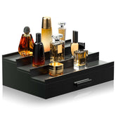 Sephyroth front view black bamboo organizer showing organized cologne bottles and neat display benefit