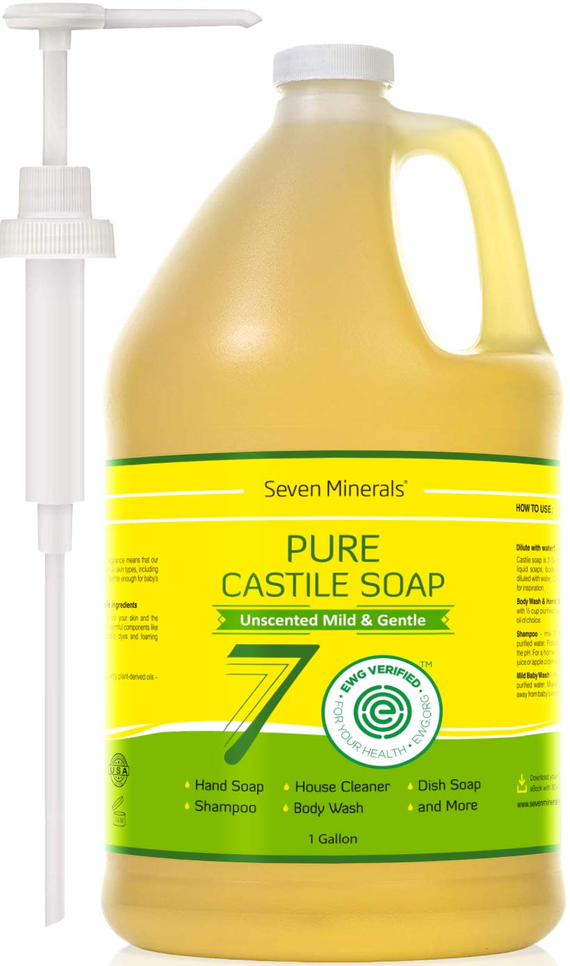 Seven Minerals front view of 1 gallon bottle showing label and size benefits
